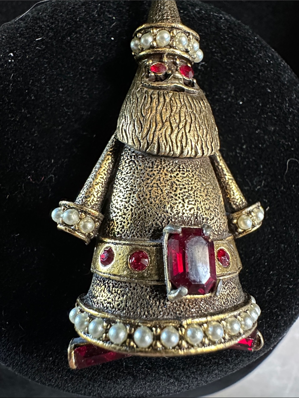 Vintage Signed Hollycraft Christmas Tree Santa Claus Brooch Pin Red Rhinestone - Picture 9 of 15